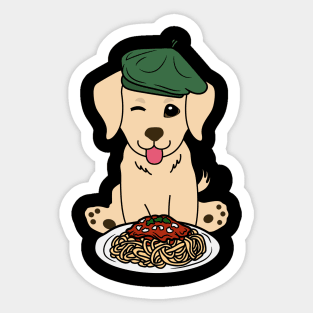 Dog eating Spaghetti - Golden Retriever Sticker